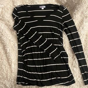 Black and white striped V-neck